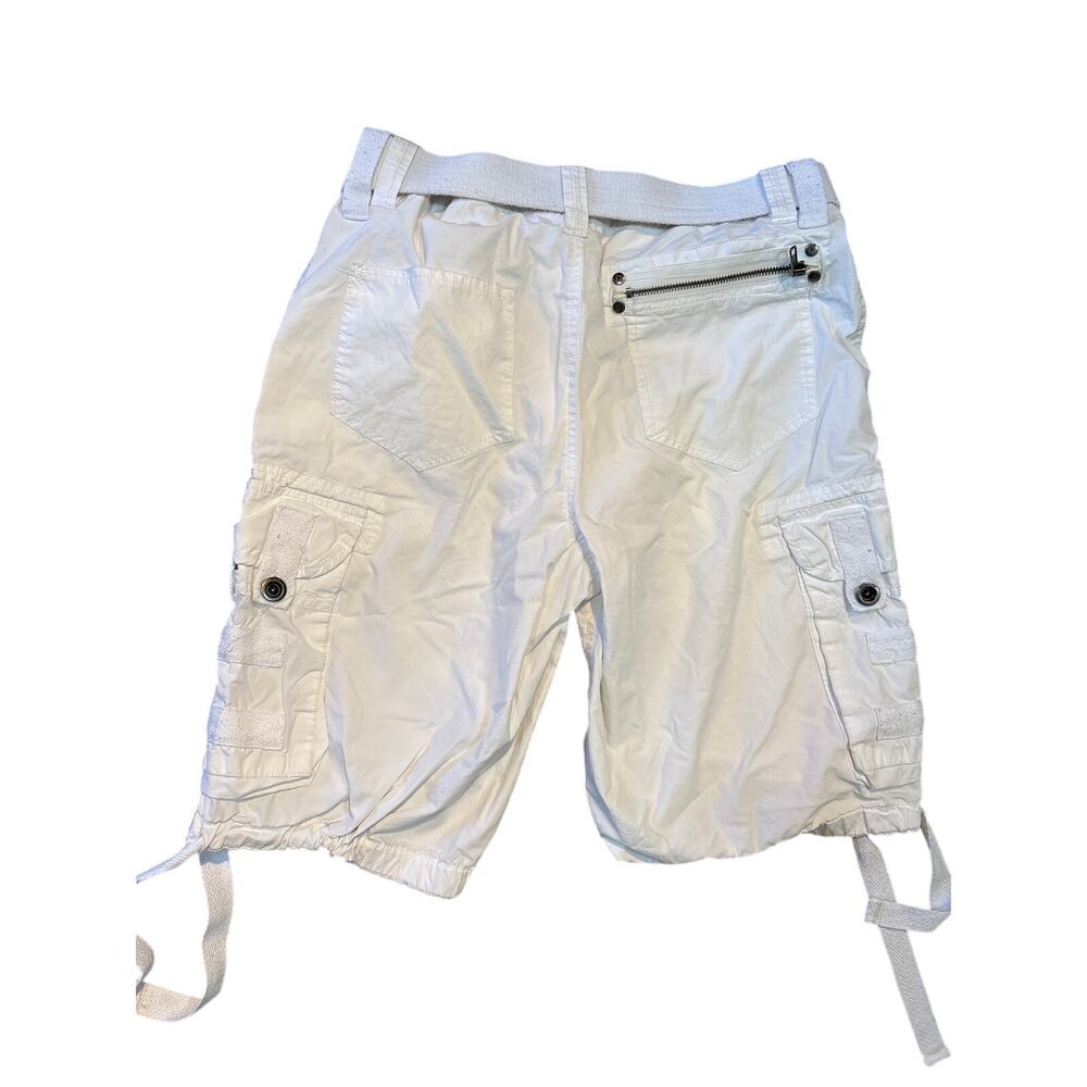 Surplus White cargo shorts belt chunky snaps zippers ties Gorpcore y2k sz 30 - Picture 3 of 5